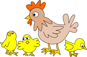 Hen With Three Chicks Clip Art