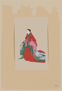 Japanese Woman, Full-length, Standing, Facing Left, Wearing Robes Of A Noblewoman, Such As Empress Or Princess; Also Shows Custom Of Artificial Eyebrows Clip Art