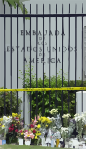 Following The Tragic Loss Of Life By Terrorist Events In New York, Washington D.c., And Pennsylvania, Mourners Have Placed Flowers And Candles Outside The U.s. Embassy In Panama City, Panama Clip Art