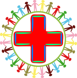 Children Surrounding A Plus Sign  Clip Art
