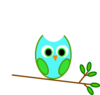 Blue Green Owl On A Branch Clip Art