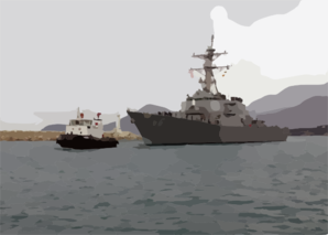A Tug Boat Leads The U.s. Navy Guided Missile Destroyer Uss Gonzalez (ddg 66) Into Port Clip Art