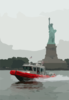 A U.s. Coast Guard Boat Patrols The In New York Harbor By The Statue Of Liberty As Part Of Their Homeland Security Mission Clip Art