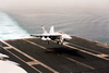An F/a-18f Super Hornet Assigned To  Strike Fighter Squadron Forty-one (vfa-41) Aboard The Aircraft Carrier Uss Nimitz (cvn 68) Comes In For A Landing On The Flight Deck Of Aircraft Carrier Uss Abraham Lincoln (cvn 72) Image
