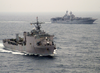 Amphibious Warfare Ships Uss Carter Hall (lsd 50) And Uss Iwo Jima (lhd 7) Steam Off The Coast Of Liberia Image