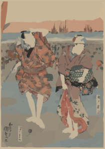 Segawa Kikunojō And Bandō Minnosuke Collecting Seashells. Clip Art