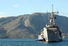 Uss Doyle (ffg 39) Is Assisted By Greek Tugs As She Arrives For A Brief Port Visit At Souda Bay. Image