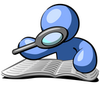 Clip Art Graphic Of A Blue Guy Character Researching A Book With A Magnifying Glass By Jester Arts Image