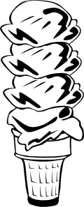 Ice Cream Cone (4 Scoop) (b And W) Clip Art