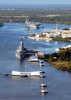 Uss Carl Vinson (cvn 70) Pulls Past The Arizona Memorial And The Battleship Uss Missouri (bb 63) As She Enters Pearl Harbor Image