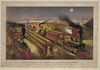 Night Scene At An American Railway Junction: Lightning Express, Flying Mail, And Owl Trains,  On Time   / Parsons & Atwater Del. Image