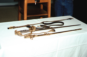 The Historic Worden Sword Rests On A Table With Its Belt And Scabbard Laid Out For Display. Image
