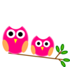 Big And Little Pink Owls On Branch Clip Art