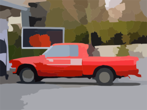 Old Red Nissan Pickup Truck At Gas Station Vector Clip Art