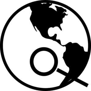 Simple Black And White Earth With Magnifying Glass Clip Art