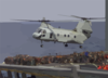 A Ch-46 Helicopter Transports Supplies From The Military Sealift Command Auxiliary Oiler Usns Guadalupe (t-ao 200 ) To The Amphibious Command Ship Uss Mount Whitney (lcc 20). Clip Art