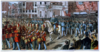 [union Soldiers And Band Marching Through A City Street On Their Way To Join The Civil War] Clip Art