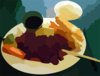 Teriyaki Chicken And Tempura Prawns In Vancouver Vector Clip Art