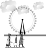 London Eye With Clouds And People  Clip Art