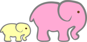 Elephants - Pink Mom Yellow Baby Follows Clip Art