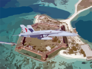F-18c Over Fort Jefferson National Monument Clip Art
